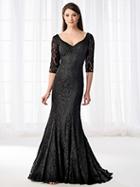 Cameron Blake - 218601w Fitted Curved V Neck Mermaid Dress
