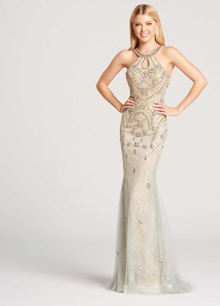 Ellie Wilde - Ew118070 Beaded Halter Fitted Evening Gown