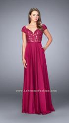 La Femme - Embellished Lace Applique Illusion Long Evening Gown 23587