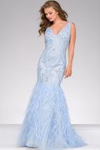 Jovani - 48759 Embellished V-neck Feathered Dress