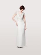 Daymor Couture - Beaded V Neck Short Sleeves Long Dress 151