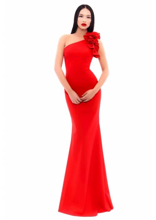 Tarik Ediz - 93341 Ruffled One Shoulder Sheath Dress