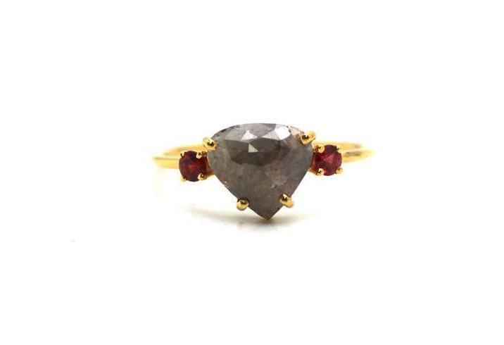Tresor Collection - Organic Diamond And Ruby Ring In 18k Yellow Gold