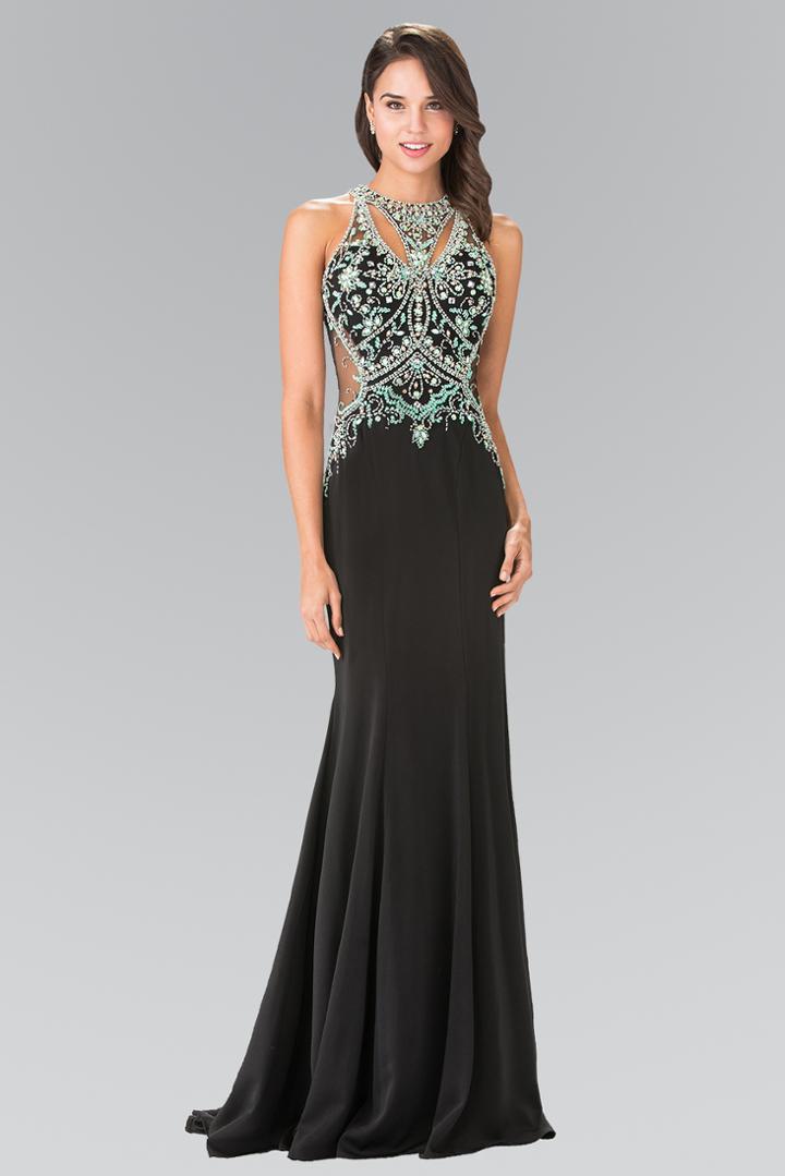 Elizabeth K - Beaded High Neck Jersey Evening Gown Gl2221