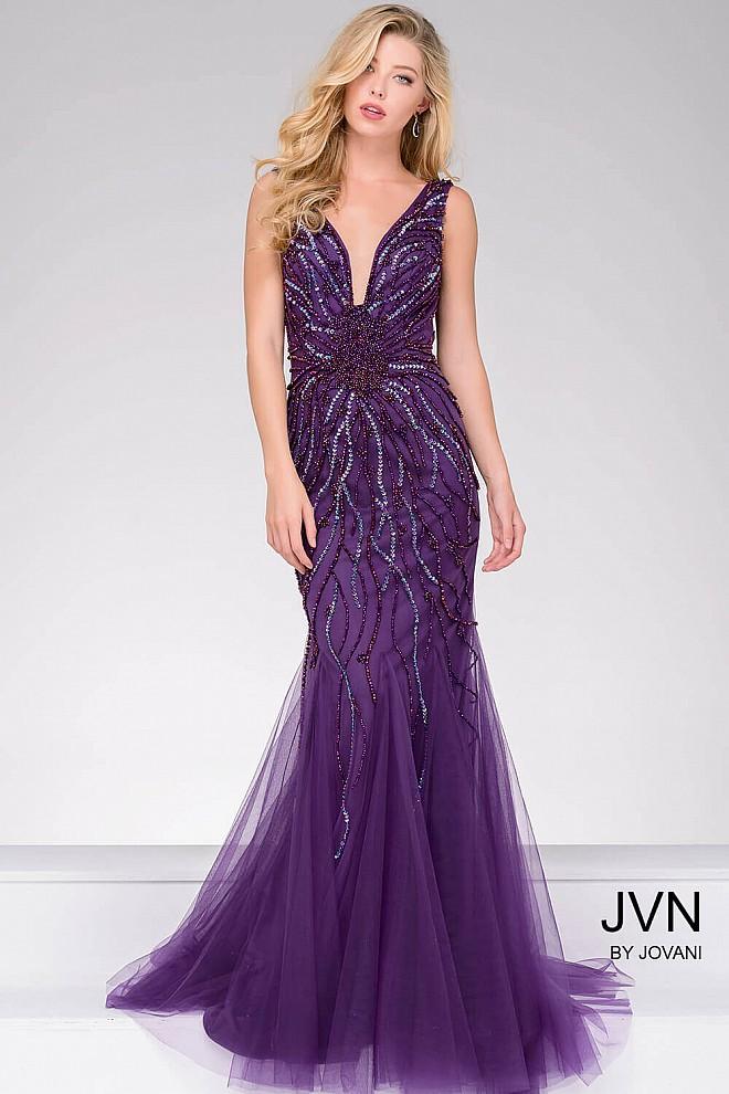 Jovani - Tulle Mermaid Open Back Dress Jvn22495