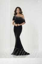 Tiffany Designs - 46125 Embellished Asymmetric Velvet Trumpet Dress