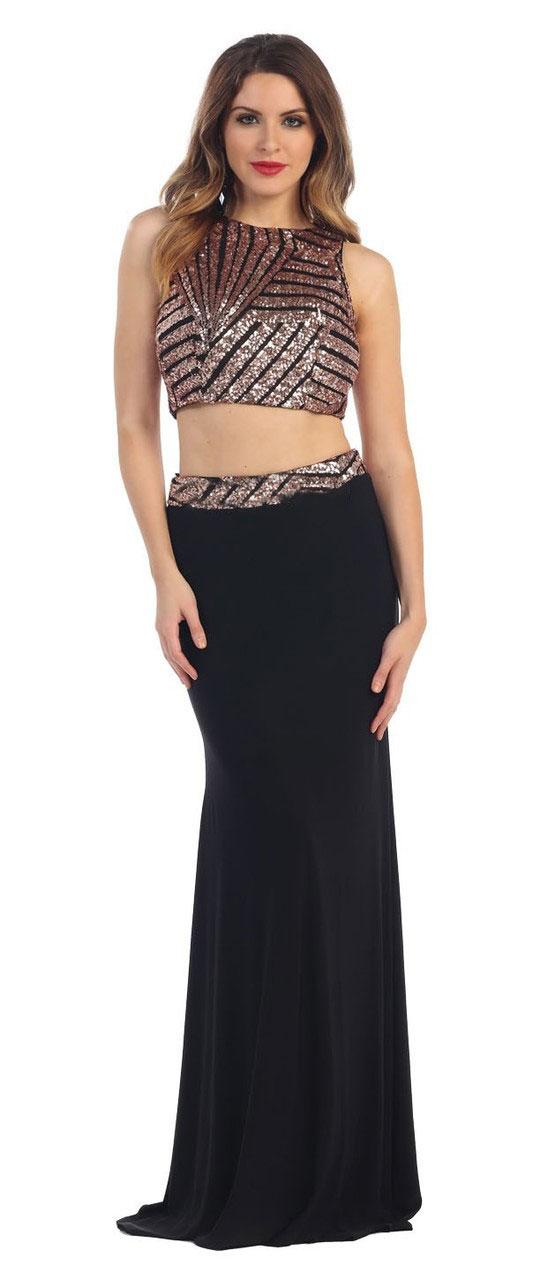 May Queen - Embellished Crop Top Two-piece Jersey Dress Mq1235