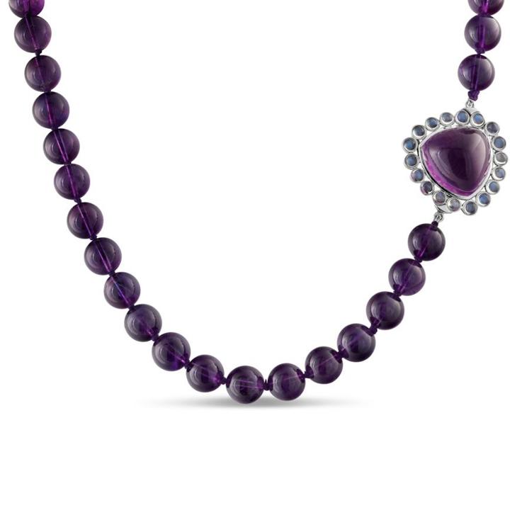 Tresor Collection - Amethyst And Rainbow Moonstone Necklace In 18k White Gold