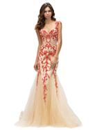 Dancing Queen - Sweetheart Red Beaded Nude Mermaid Prom Dress 9300