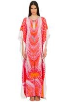Caffe Swimwear - Embellished Open Front Long Kaftan In Red