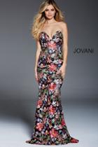 Jovani - 55745 Strapless Black Multi Floral Evening Dress