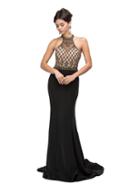 Dancing Queen - Halter Prom Dress With Contrasting Beaded Bodice 9651