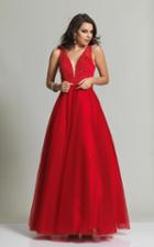Dave & Johnny - 2503w Pearl Accented Deep V-neck A-line Dress