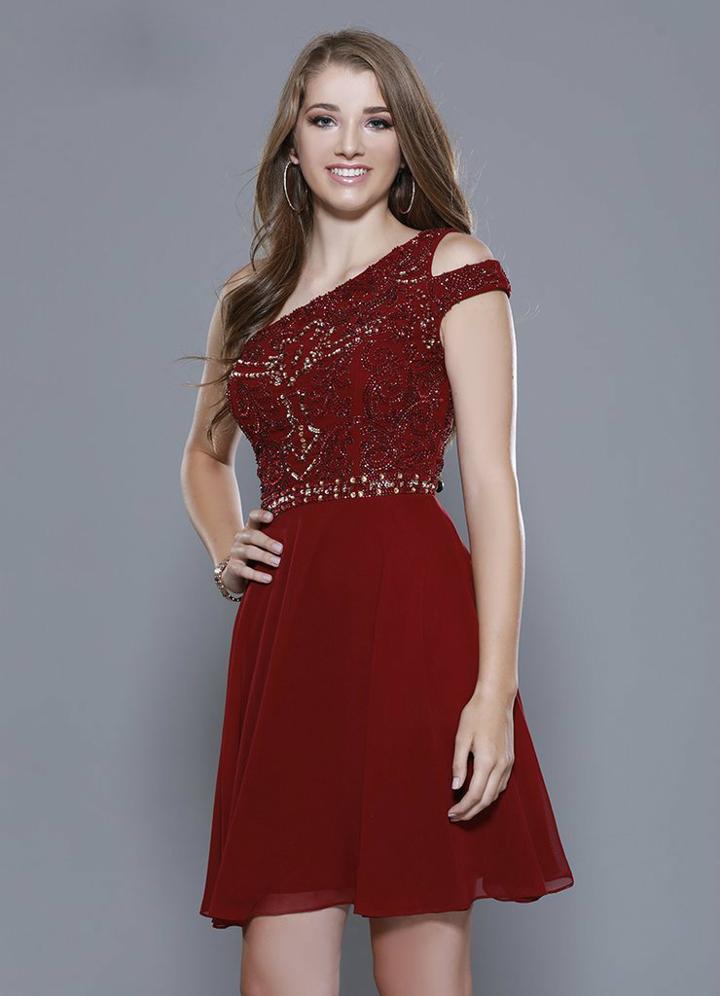 Shail K - 21261 One Shoulder Sequined Cocktail Dress