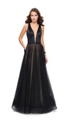 La Femme - 25630 Deep V-neck Tulle A-line Dress
