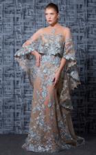 Mnm Couture - K3598 Embroidered Caped Illusion Evening Gown
