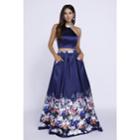 Two-piece Sleeveless Floral Halter Neck Long A-line Dress