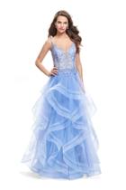 La Femme - 26148 Beaded Lace Deep V-neck Tulle A-line Gown