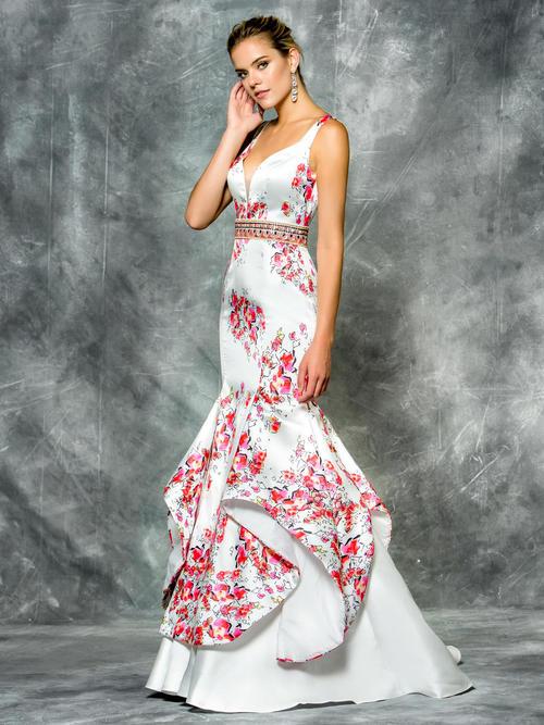 Colors Dress - 1661 Floral Tiered Satin Evening Dress