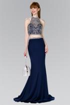 Elizabeth K - Gl2424 Crystal Ornate Illusion High Neck Two-piece Gown