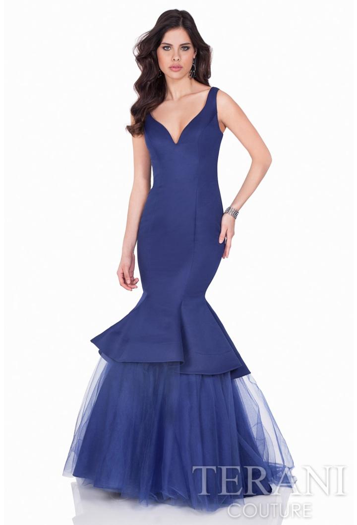 Terani Evening - Sculptural Tulle V-neck Mermaid Gown 1622e1587