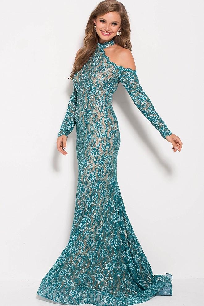 Jovani - 58376 Lace Halter Trumpet Dress