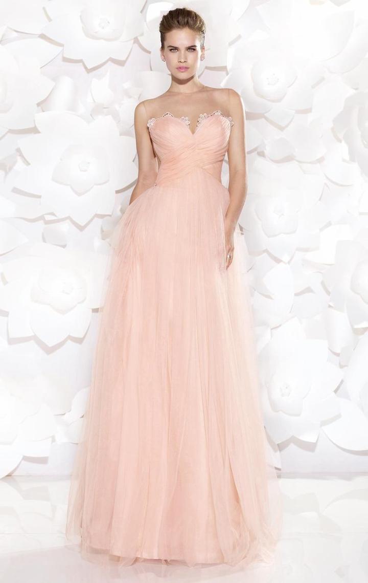 Tarik Ediz - Ruched Illusion Jewel Neck Gown 92517