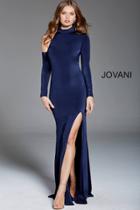 Jovani - 51733 Long Sleeve Cutaway Shoulder Sheath Gown