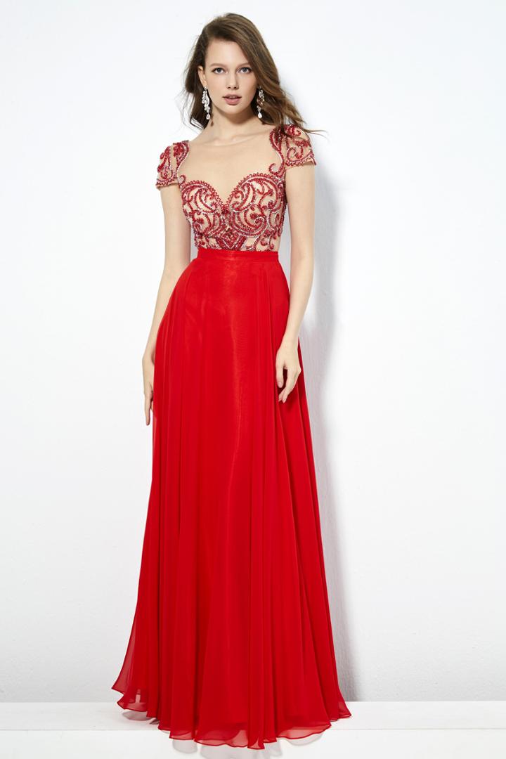 Angela And Alison - 81117 Beaded Illusion Bateau A-line Dress