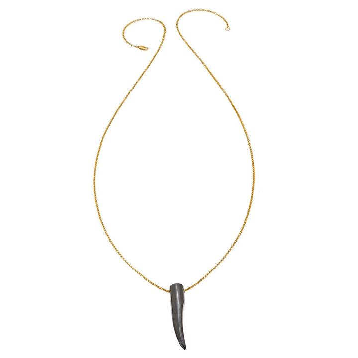 Heather Hawkins - Gemstone Horn Rolo Chain Necklace - Hematite