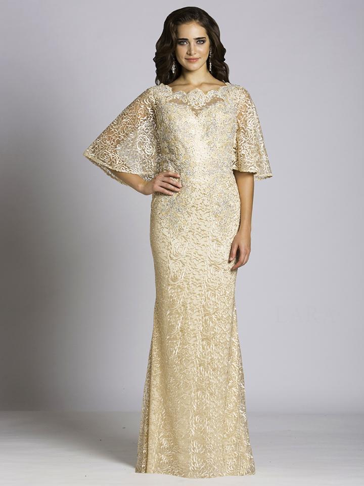 Lara Dresses - 33490 Scalloped Lace Capelet Gown