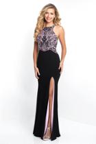 Intrigue - 431 Sleeveless Contrast Beaded Long Dress With Slit