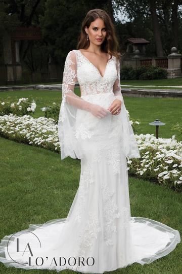 Rachel Allan Bridal - Embroidered Bell Sleeve Trumpet Dress M643