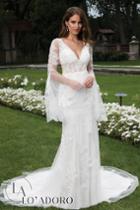 Rachel Allan Bridal - Embroidered Bell Sleeve Trumpet Dress M643