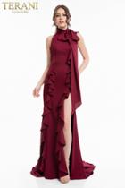 Terani Couture - 1823e7345 Ruffled High Neck Trumpet Dress