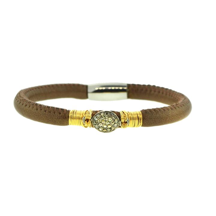 Mabel Chong - Brown Leather Bracelet With Pavã£â© Diamond Charm