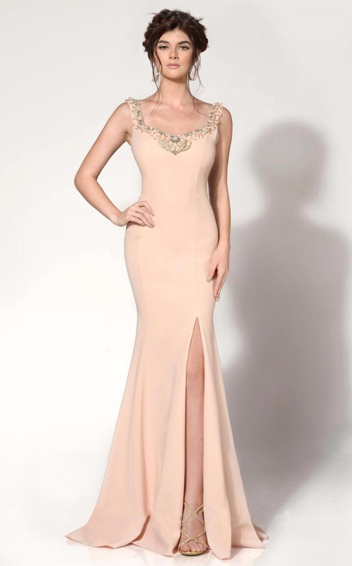 Mnm Couture - C1205 Bedazzled V-neck Trumpet Dress
