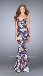 La Femme - Vivid Floral Print Sweetheart Sheath Evening Gown 24632