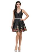 Dancing Queen - 2032 V-neck Embroidered Short Dress