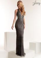 Jasz Couture - 1425 Sequined Deep Halter V-neck Jersey Sheath Dress