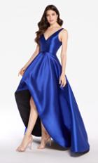 Alyce Paris - 1306 Deep V-neck Mikado High Low A-line Dress