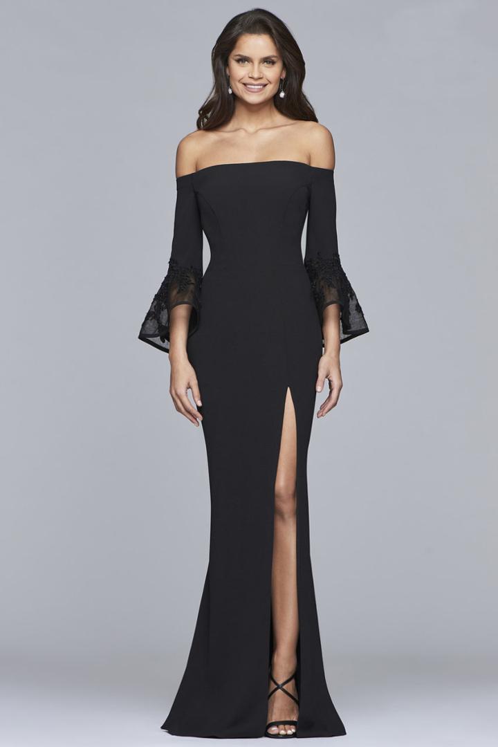 Faviana - S10176 Lace Long Sleeve Off-shoulder Sheath Dress