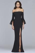 Faviana - S10176 Lace Long Sleeve Off-shoulder Sheath Dress