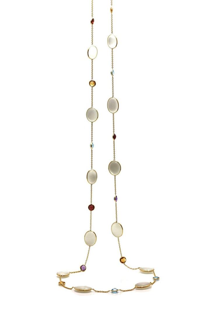 Tresor Collection - Rainbow Moonstone & Multicolor Stone Long Necklace In 18k Yellow Gold