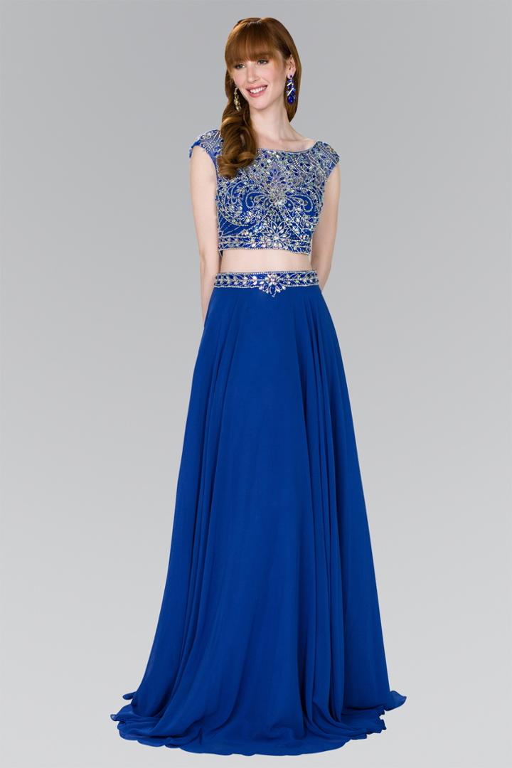 Elizabeth K - Gl2422 Cap Sleeve Crystal Ornate Two-piece Chiffon Gown