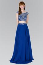 Elizabeth K - Gl2422 Cap Sleeve Crystal Ornate Two-piece Chiffon Gown