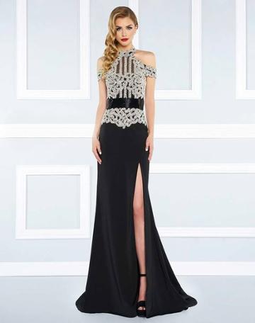 Mac Duggal Black White Red - 62864r Floridly Ornate High Neck Gown