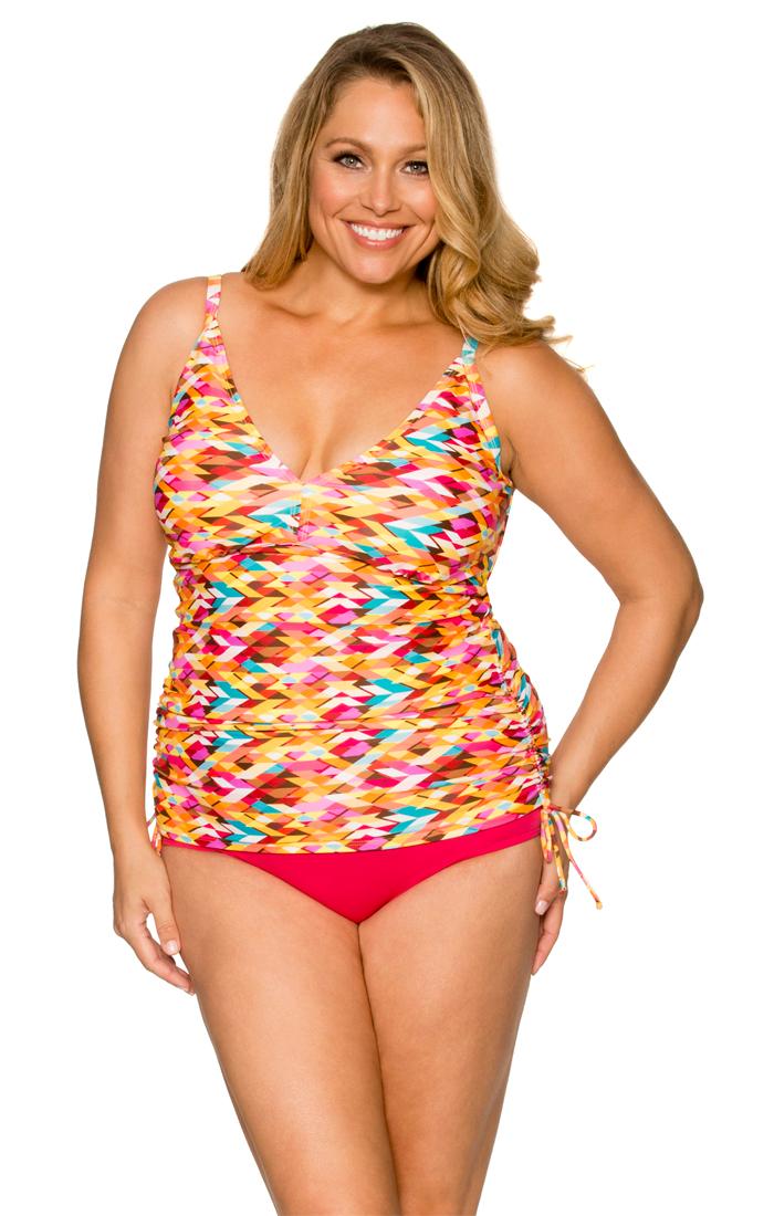 Curve Swimwear Bright Side 397d/dd Adj. Shirred Tankini W/ Removable Cups Top