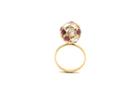 Tresor Collection - Rainbow Moonstone And Pink Tourmaline Ball Ring In 18k Yellow Gold