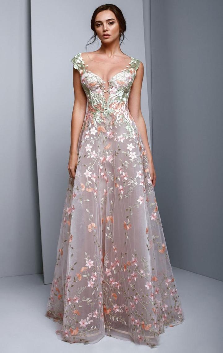 Beside Couture By Gemy - Bc1306 Floral Embroidered A-line Gown